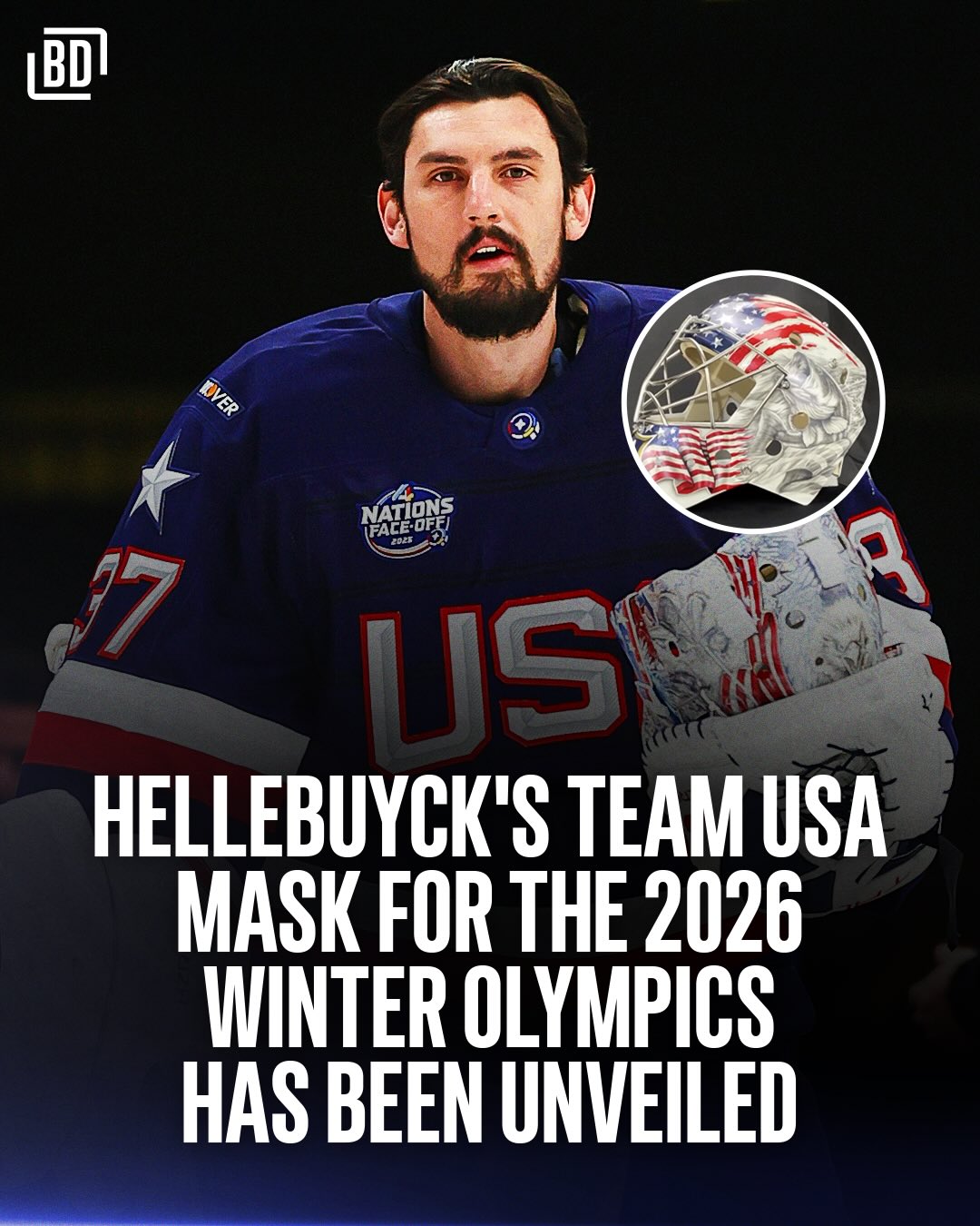 What are your thoughts on Connor Hellebuyck’s Team USA mask for the #MilanoCortina2026 Winter Olympics? 🤔

(via: @eyecandyair)