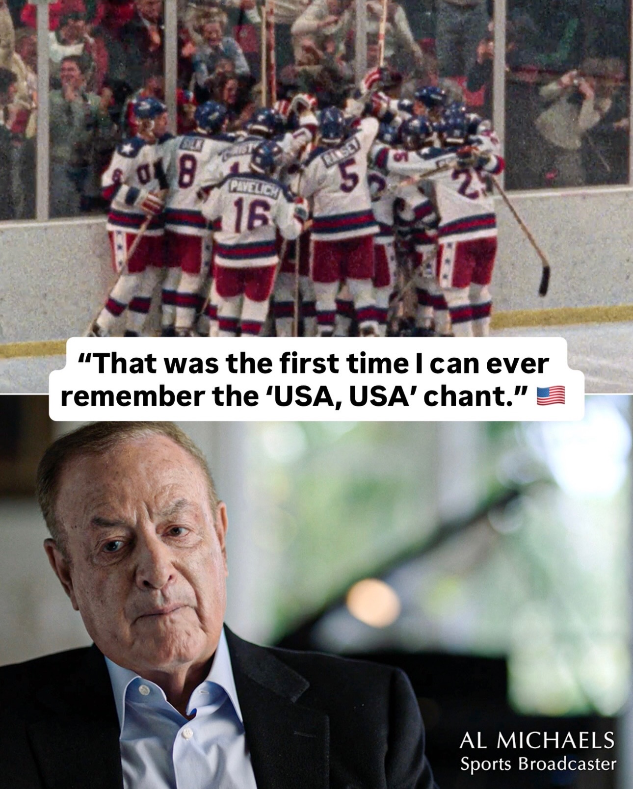 Al Michaels on the 1980 U.S. Olympic Hockey Team: “That was the first time that I can ever remember the ‘USA, USA’ chant. That hadn’t taken place at that point.”

One of the greatest stories in sports history ❤️

MIRACLE: THE BOYS OF '80 is now playing on Netflix. 

For more on the 2026 Winter Olympics: go.olympics.com/watch

#TeamUSA #Hockey #USAHockey #WinterOlympics #MiracleOnIce