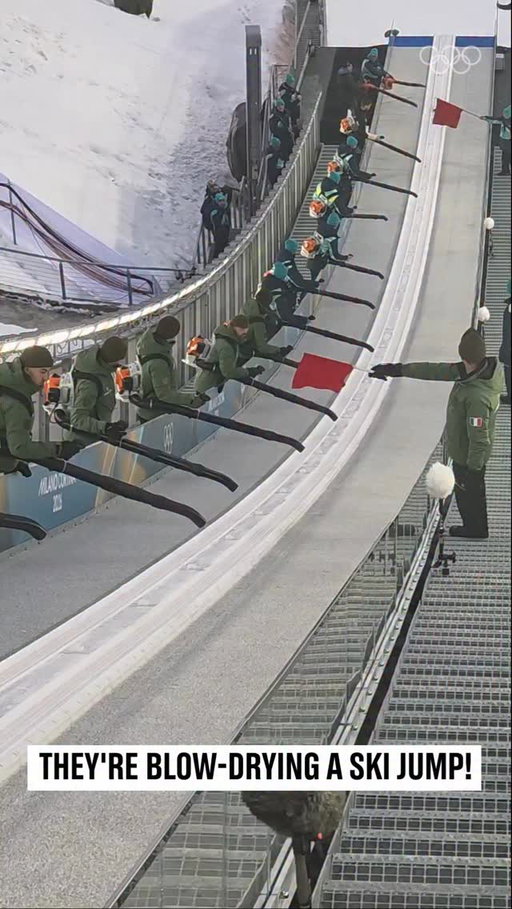 The most satisfying blow-dry appointment you’ll see today. 💨❄️

When a ski jump needs a blow-dry before competition, you don’t mess about. This crew uses industrial leaf blowers to remove moisture and ice from the in-run—because at 90km/h, even a tiny patch of moisture can be dangerous.

The Olympics aren’t just about the athletes you see. They’re about the hundreds of people behind the scenes making magic happen.

#Olympics #SkiJumping #BehindTheScenes