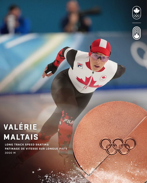 TEAM CANADA’S FIRST MEDAL 🚨🇨🇦⁣⁣
⁣
Valérie Maltais claims bronze in the women’s 3000 m long track speed skating to bring home Canada's first medal of the Milano Cortina 2026 Olympic Games! 🤩⁣
⁣
- ⁣
⁣
PREMIÈRE MÉDAILLE POUR ÉQUIPE CANADA ! 🚨🇨🇦⁣
⁣
Valérie Maltais décroche le bronze en patinage de vitesse sur piste longue, 3000 m, et rapporte la première médaille du Canada aux Jeux olympiques de Milano Cortina 2026 ! 🤩