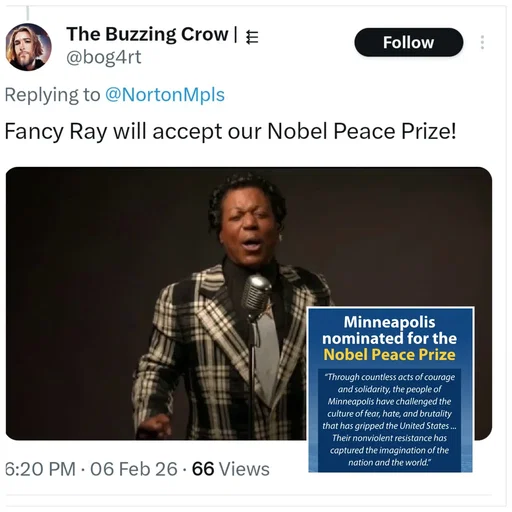 Who will accept the Nobel Peace Prize if we win? The Buzzing Crowd recommends Fancy Ray McCloney. #FancyRayIsMinneapolis