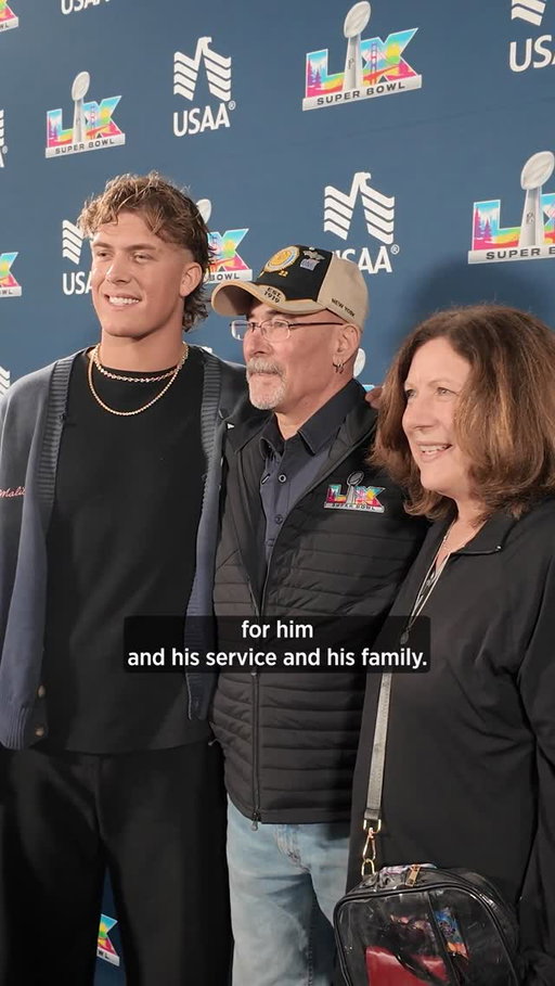 A surprise meet-and-greet with an NFL star is huge, but for @JaxsonDart, the chance to honor and thank Navy veteran Chief Petty Officer Gary S. for his service is the real privilege. We’re thrilled to send Gary and his wife to #SBLX.