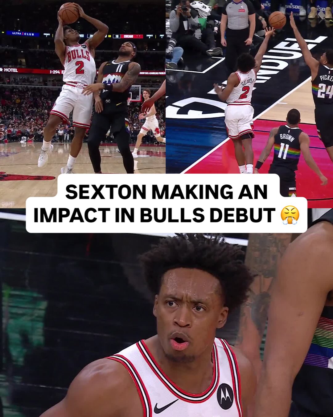 In his first quarter as a member of the @chicagobulls, @collinyoungbull puts home three tough buckets and brings his tenacity to the Windy City! 🤩 DEN/CHI on NBA League Pass <link in bio>