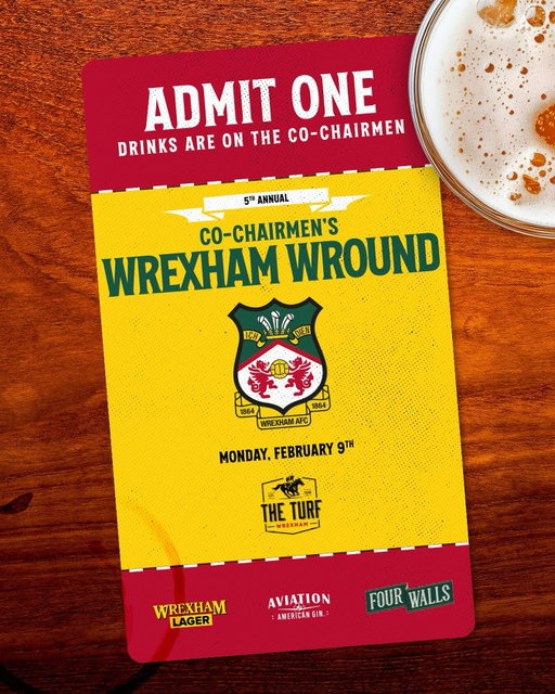 Celebrate Five years with a wround of @wrexhamlager 🍻, @aviationgin 🍸, and @fourwallsthebetterbrown 🥃 at the @theturfwxm on February 9th. Drinks are on the Co-Chairmen! 

🔴⚪️ #WxmAFC