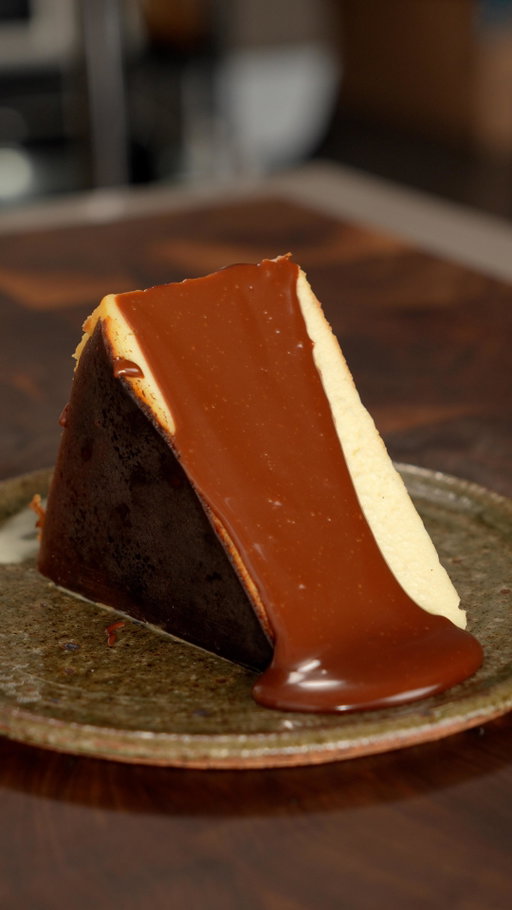 Make her Cheesecake if you want cake 

Ingredients

Burnt Basque Cheesecake:
- 9 inch springform pan
- 1360g cream cheese (Room Temperature)
- 400g sugar
- 8g salt
- 700g whipping cream
- 1 Vanilla bean (15g vanilla extract)
- 9 eggs
- 60g flour

Chocolate Sauce:
- 100g Dark Chocolate 70%
- 50ml whipping cream
- 1 TBSP butter

Instructions

Burnt Basque Cheesecake:
- Combine the cream cheese with sugar and salt before folding in whipping cream.
- Mix vanilla beans and eggs in the batter before sifting in the flour and whisking until smooth.
- Pour the batter through a sieve in a springform pan that is lined with parchment paper.
- Chill the batter in the fridge for 2 hours to let it relax and improve the texture.
- Bake the cake in the oven at 450F for 30 minutes and rotate 180 degrees every 7.5 minutes to make sure it browns evenly.
- Bake for another 40 minutes at 300F and rotate 90 degrees every 10 minutes.
- Let the cake rest at room temperature for 3 hours before chilling in the fridge overnight.

Chocolate Sauce:
- In a low heat bain marie, add the chopped chocolate with cream and butter. Whisk until smooth.