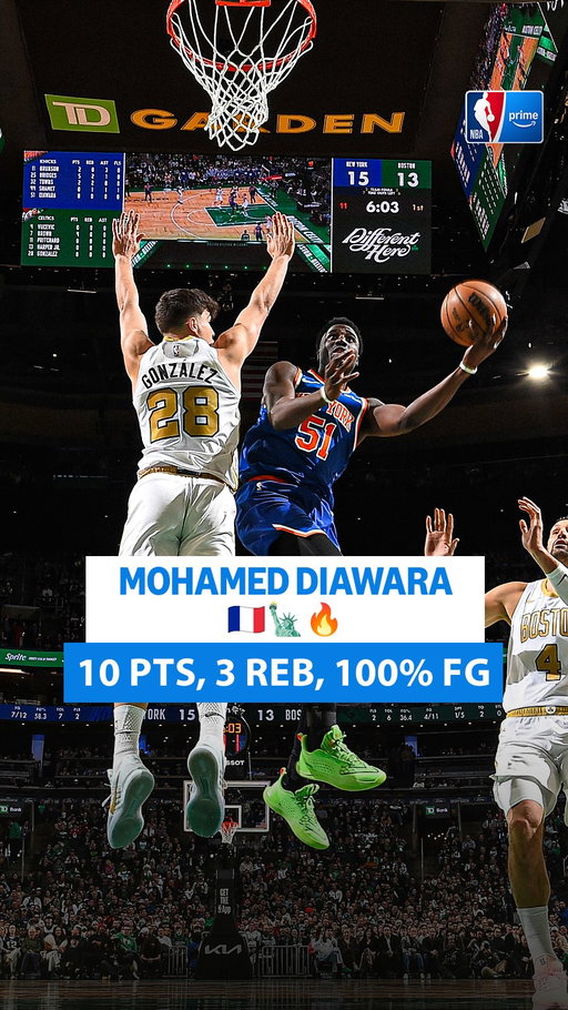🇫🇷 Mo Diawara et les @nyknicks déroulent au TD Garden face aux Celtics ! 

10 PTS, 3 REB, 100 % de réussite au tir avec 2 shots à 3PTS 🎯
Victoire 111-89 !