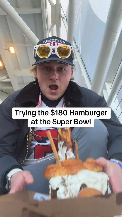 Timmy K tried the viral $180 burger at the #SuperBowl