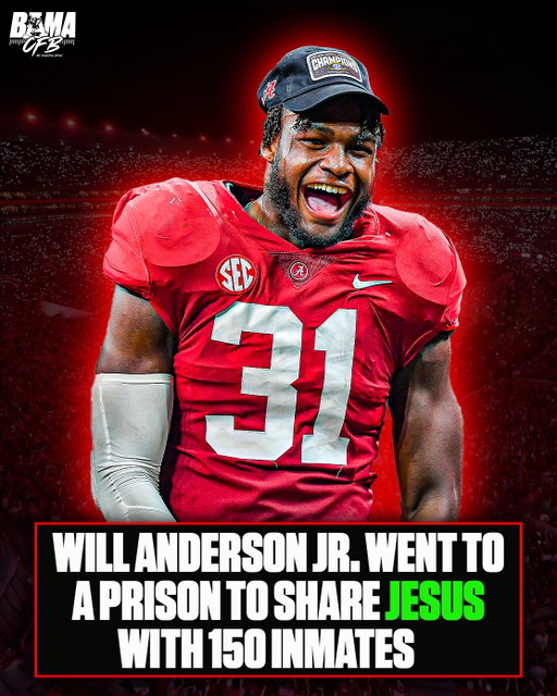 @will.andersonjr went to the San Quentin prison & shared Jesus with 150 inmates & 30+ accepted Jesus in their hearts while 8 of them got Baptized🥹

This is what we like too see. A former bama guy doing what matters the most, which is spreading Jesus. It’s always bigger than football. Without Jesus nothing truly matters. 

Extremely proud to call Will a Bama alumni. Keep being great! @will.andersonjr

📸- @godbehindbars