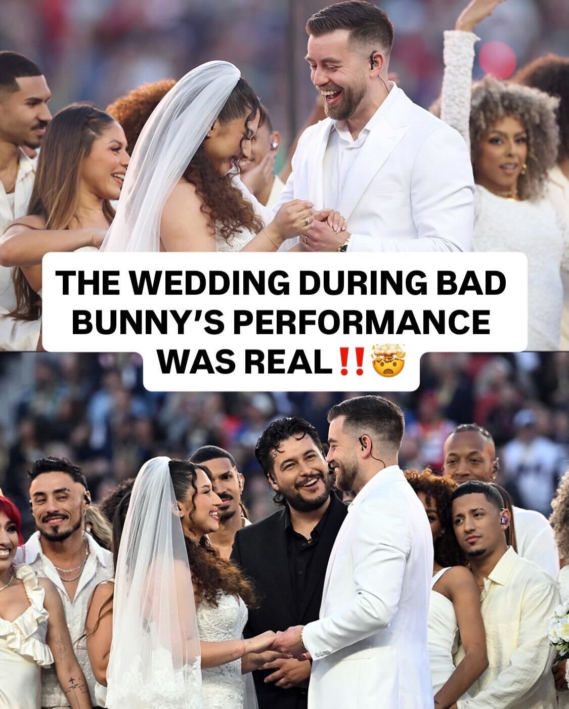 A couple really got married during #BadBunny’s Halftime Show‼️

According to NBC reporter Rohan Nadkarni, Bad Bunny invited the couple to tie the knot on the Super Bowl stage after they asked him to attend their wedding🔥

What did y’all think of the Halftime Show⁉️