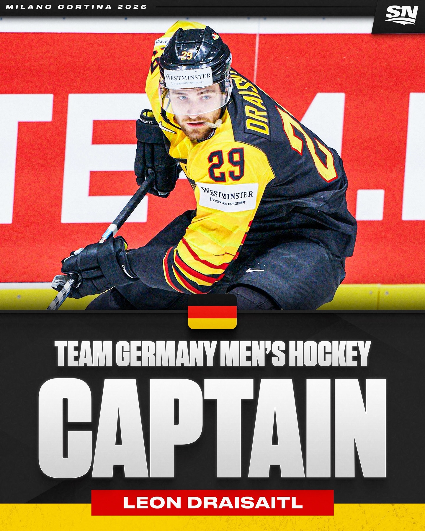 Leon Draisaitl has been named captain of the German men’s hockey team at #MilanoCortina2026 🇩🇪