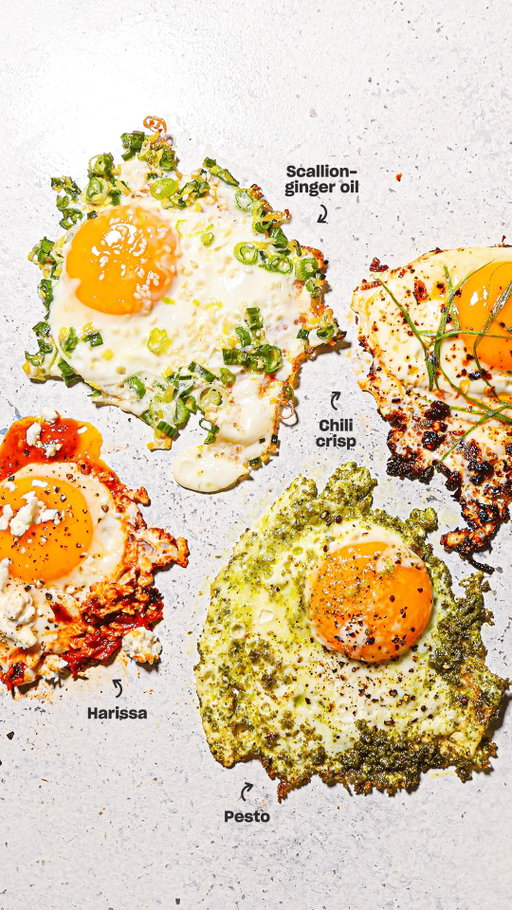 This egg cooking hack changes everything. Try frying ‘em in pesto, chili crisp, harissa, or scallion-ginger oil for some insane flavor upgrades. 🍳