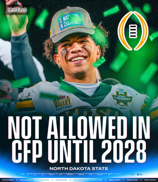 North Dakota State will not be able to participate in the College Football playoff, bowl games, & the Mountain West conference championship until the 2028 season 📌

Based on the FBS “2-year rule.” The same rules are applied to every program who makes the jump from FCS to FBS.