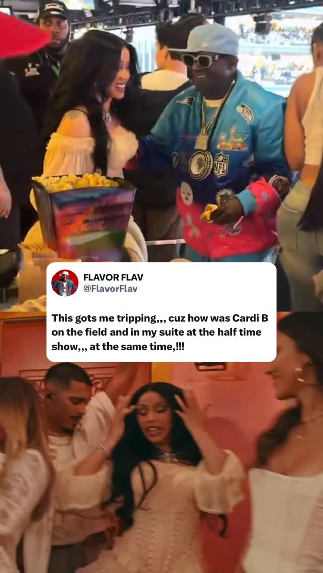 Cardi B was in Bad Bunny’s halftime show and still made it back to the suite before it ended 🤣🔥

(via @flavorflavofficial) #cardib #nfl #football #superbowl #badbunny