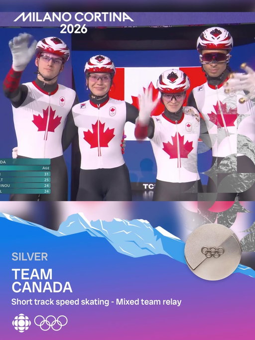 SILVER FOR CANADIAN SHORT TRACK SPEED SKATERS 🥈

Felix Roussel, Courtney Sarault, Kim Boutin and William Dandjinou finish 2nd in the mixed team relay a #MilanoCortina2026 

#MedalCelebrations presented by @brp_global #BRPHeartbeat