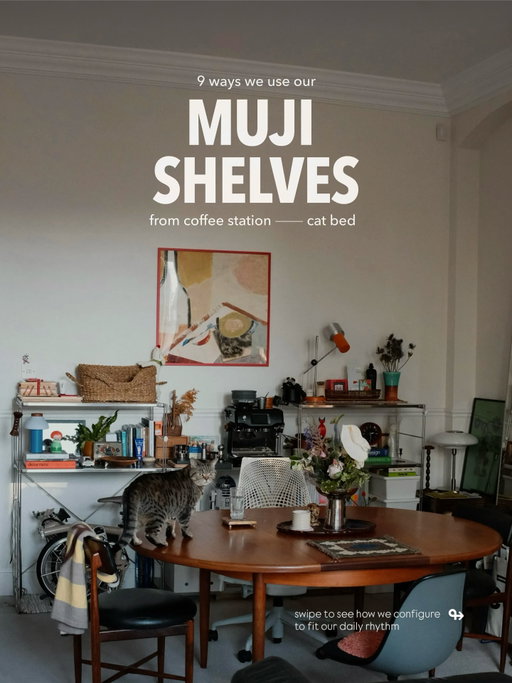 A home is never really “finished”. It just evolves with you. ☕️🐈‍⬛ 
We’ve had our Muji SUS units for a while now, and they’ve worn many hats. From a dedicated coffee corner for slow mornings to a tucked-away spot for the cat to judge us from above, these shelves are easily the hardest working pieces in our home. 
Saved this for your next shelves run? Let me know which setup is your favorite in the comments!  
#MujiHome #SmallSpaceDesign #ShelfieStyling #OrganizationHacks #apartmenttherapy