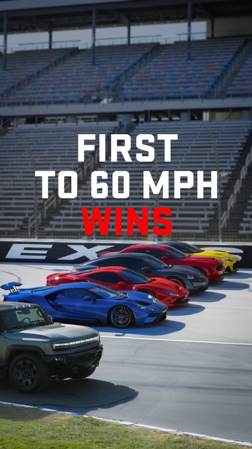 Five “super”cars. One supertruck.

The GMC HUMMER EV Carbon Fiber Edition flips the script in a race to 60 mph.