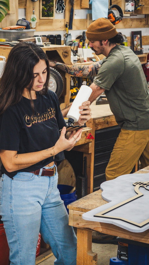 Details, details, details. We build our pants with the same expert-level craftsmanship that Patrick and Carlina put into their hand-crafted signs, furniture, and custom creations.