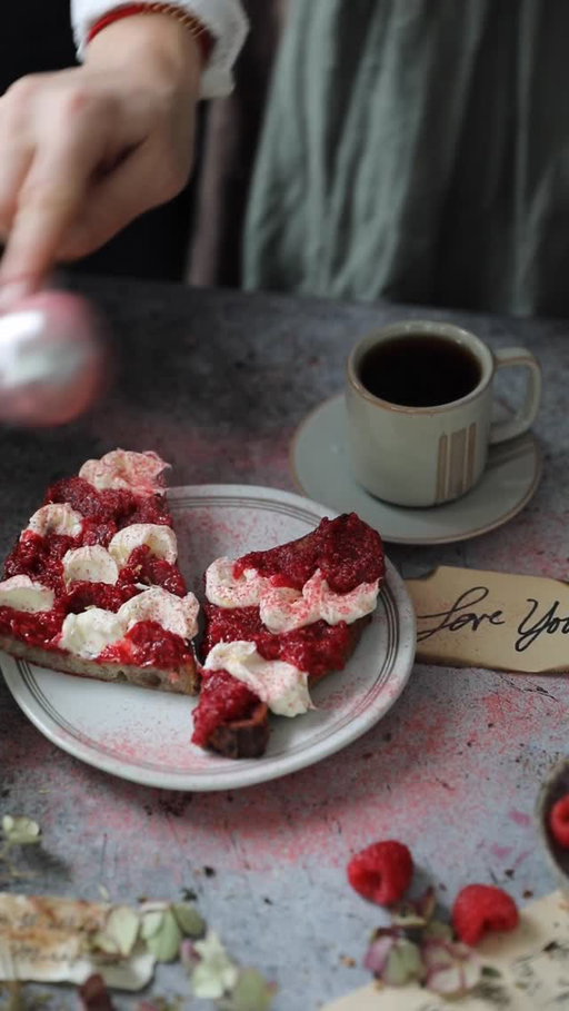 Continuing our Valentine’s series, there’s nothing quite as special as a fresh loaf of crusty and warm Sourdough Bread. Bright Raspberry Jam and tangy Homemade Mascarpone make for a beautiful and festive presentation for a Valentine’s Day breakfast. For the Sourdough, I just used my basic recipe (updated version coming to my website soon!) and folded raspberry powder in the dough and topped with additional powder.
 
Sourdough Bread with Raspberry Jam and Homemade Mascarpone
 
Ingredients:
For the Mascarpone Cheese: 
750ml heavy cream (not-ultra-pasteurized cream is ideal, but it is hard to find)
17g lemon juice
 
For the Raspberry Jam:
6 oz fresh raspberries
¼ cup granulated sugar
1 teaspoon lemon juice
 
Instructions:
Prepare the Mascarpone Cheese: In a medium saucepan, heat the heavy cream over medium-high heat to 195F (if you don’t have a thermometer, bring it just to a simmer). Once the cream reaches the desired temperature, add the lemon juice. Reduce the heat to low and continue to cook for 14-15 min, stirring constantly until thickened. You can test by coating the back of a wooden spoon with the cream mixture; if you can draw a line with your finger on the cream on the back of the spoon and the line stays clear as in the reel, it is ready. Remove from the heat and place the cream saucepan over ice water. Let cool for 5-6 min, stir occasionally.
 
Fill a strainer with a double layer of cheesecloth and place a bowl under the strainer.
Pour the cream into the cheesecloth and refrigerate it for at least 24 hours until thickened. (I refrigerated it for 32 hours for an even better texture.) You can store it in the refrigerator for 7-8 days. 
 
Prepare the Jam: In a small saucepan over medium heat, add fresh raspberries, sugar, and lemon juice. Mash the raspberries with a wooden spoon and continue to cook while stirring for 5 minutes. Reduce heat to low and cook for 5 to 7 minutes until thick and jammy. Turn off the heat and let cool before using. You can store in a container in the fridge for 4-7 days.
 
Serve the spreads with thick slices of fresh sourdough bread and enjoy.
 
Bon appétit!