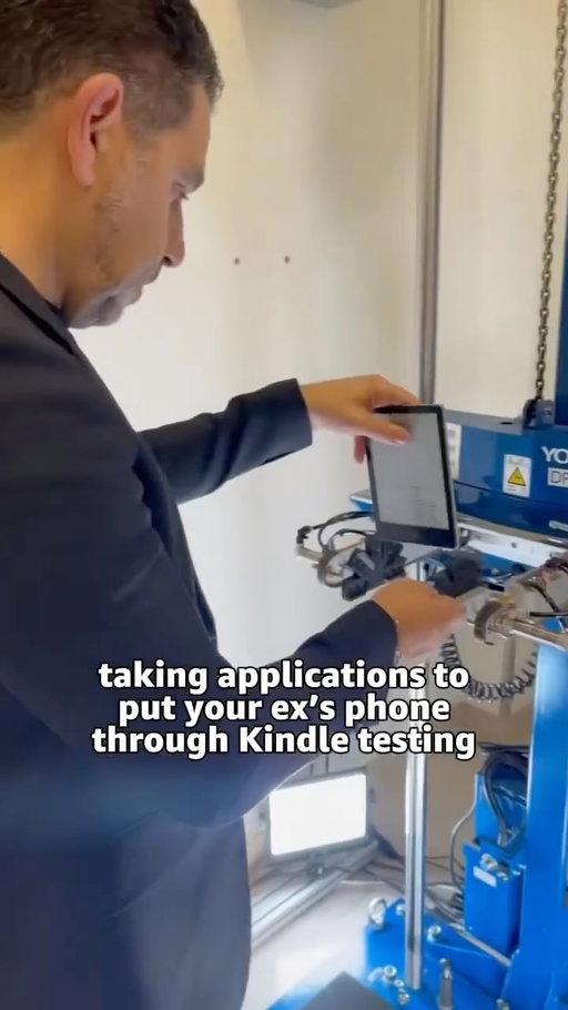 What do you think of the team’s idea for Valentine’s Day? ❤️ Turns out, we can’t actually run your ex’s phone through @amazonkindle durability testing, but this is how we stress test Kindles to survive real life. Proud of the work that goes into making great products.