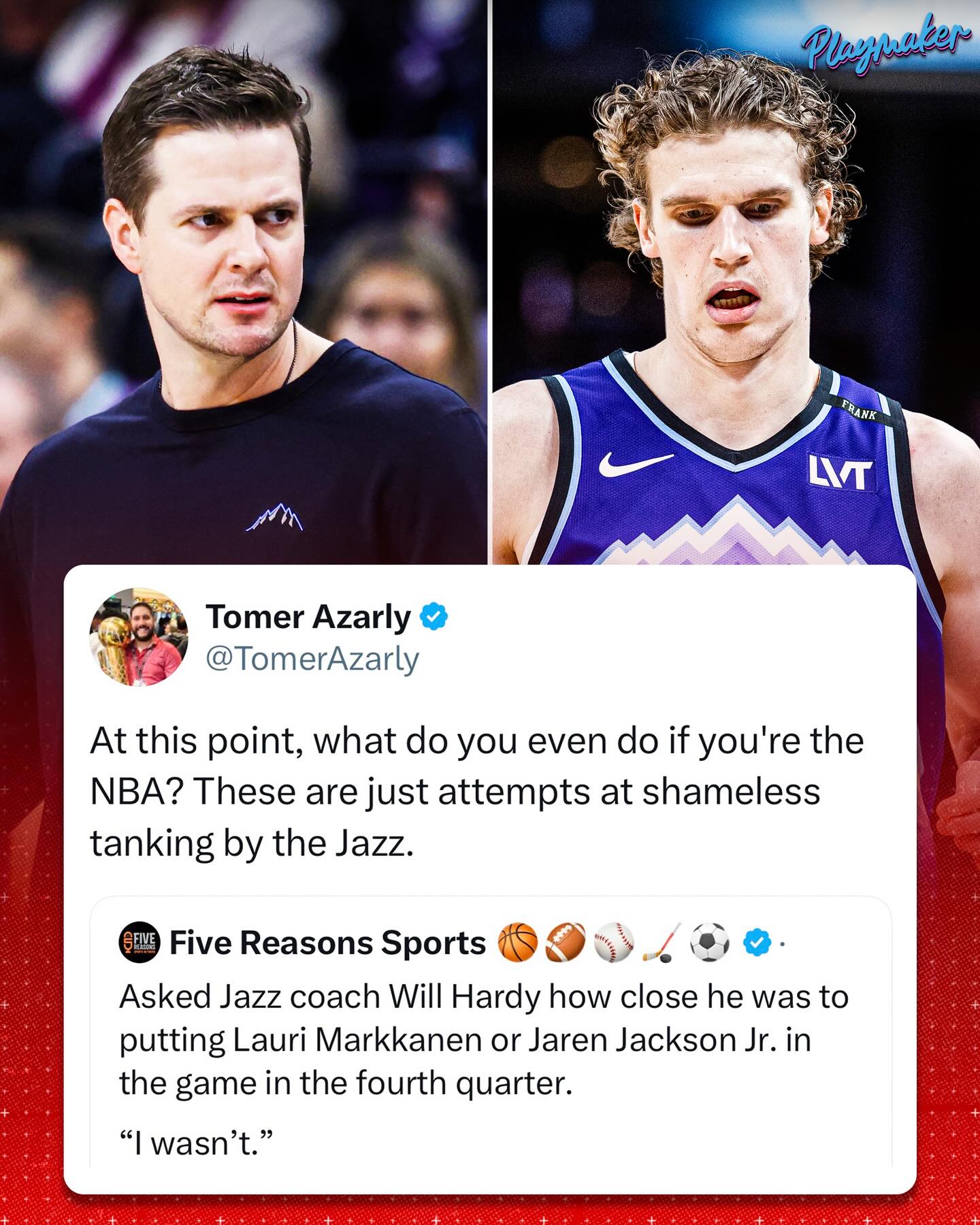 For the second straight game, the Jazz benched both Lauri Markkanen and Jaren Jackson Jr. in the 4th quarter.

Thoughts? 🤔