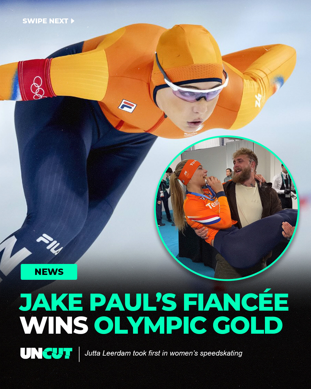 Jutta Leerdam just won Olympic gold in speedskating 🥇⁠
⁠
The Dutch star took first in the women’s 1,000m at the Milano Cortina 2026 Winter Olympics, setting an Olympic record and finishing ahead of teammate Femke Kok, with Miho Takagi taking bronze. Her fiancé, Jake Paul, was in the stands for the moment 🇳🇱⛸️⁠
⁠
What do y’all think⁉️👀