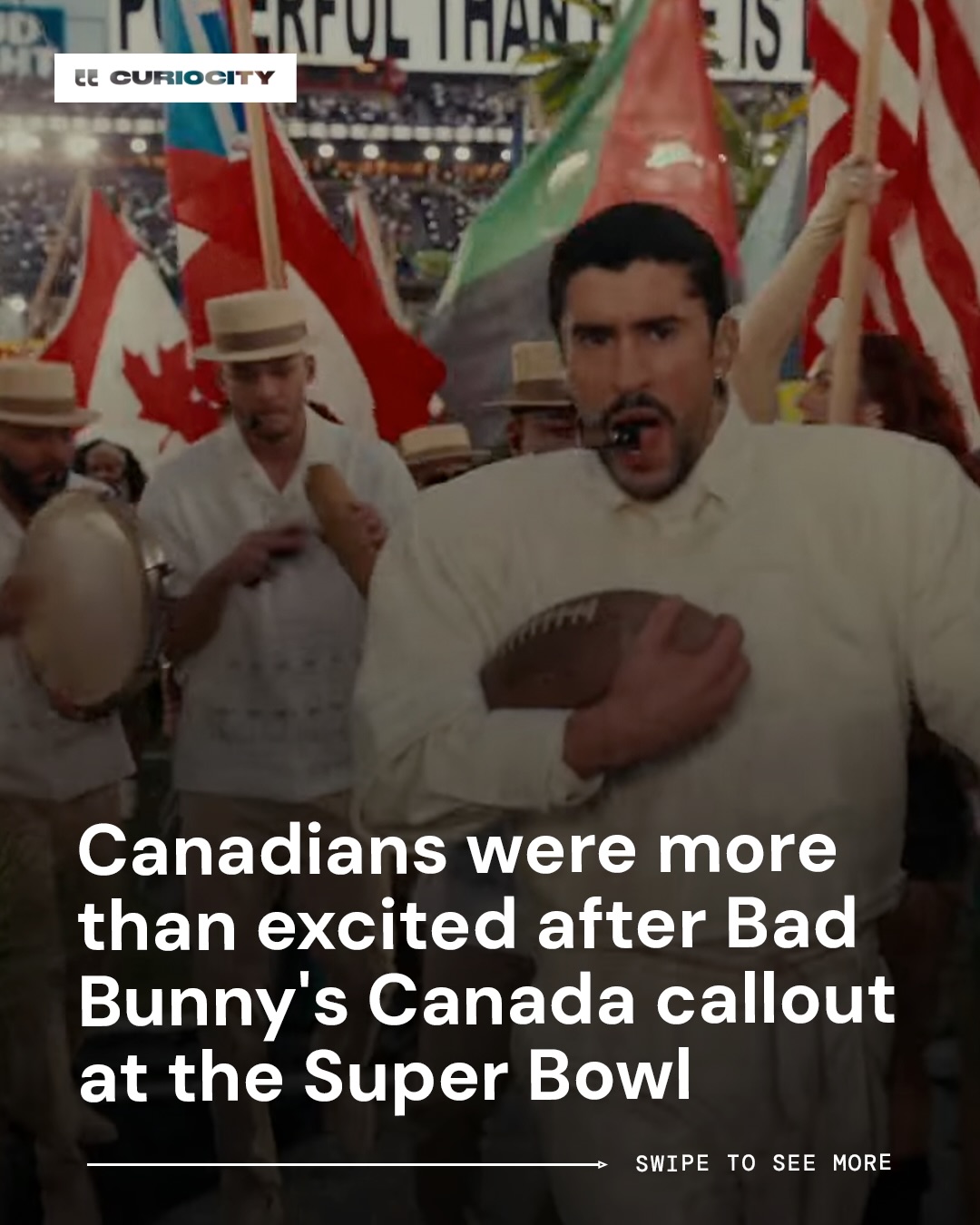 Benito is truly Canada down 🥹

@badbunnypr shouted out Canada during his Super Bowl Halftime Show performance, and Canadians are STILL NOT OVER IT 😍

🎥 NBC 

How did you react when you saw it? ⬇️