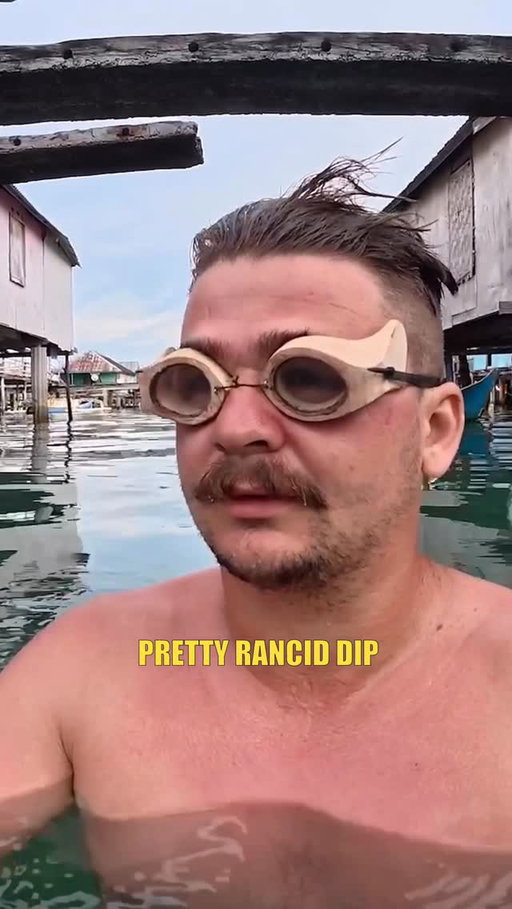 He makes homemade goggles for the Bajau Sea Nomads of Indonesia… I think my head is a little too big for them 😬