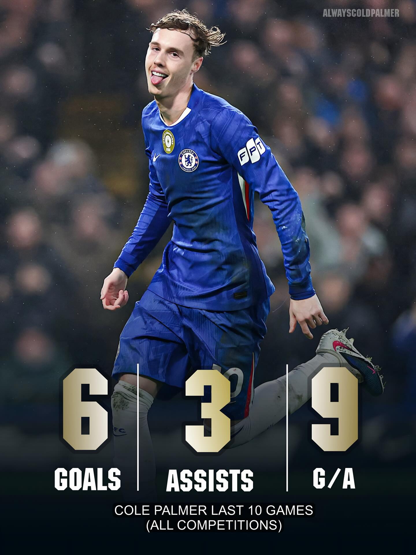 5 G/A IN THE LAST 3 GAMES.

Best penalty takers in Premier League history (min 10+ pens):

Raúl Jiménez: 100% scored (12/12)
Yaya Touré: 100% scored (11/11)
Matthew Le Tissier: 96.2% scored (25/26)
Cole Palmer: 94.7% scored (18/19) 🥶
Danny Murphy: 94.7% scored (18/19)