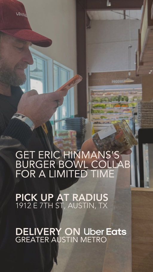 Excited to collaborate with endurance athlete @erichinman to bring one of his go-to meals to @eatradius shelves! Eric’s burger bowl is a high protein meal made with only the best local pasture-raised proteins and organic ingredients:
- Grass-fed wagyu ground beef from Peeler Farms 
- Grass-fed raw cheddar from Veldhuizen 
- Radius umami powder (dehydrated beef stock and dehydrated mushrooms) 
- Organic mushrooms, onions, and peppers

All cooked in grass-fed tallow and packaged in a 16oz glass jar, ready for you to heat at home. Each jar packs 55g of protein and 615 calories. 

Available for a limited time in-store at Radius and on our Uber Eats! Link in bio.
