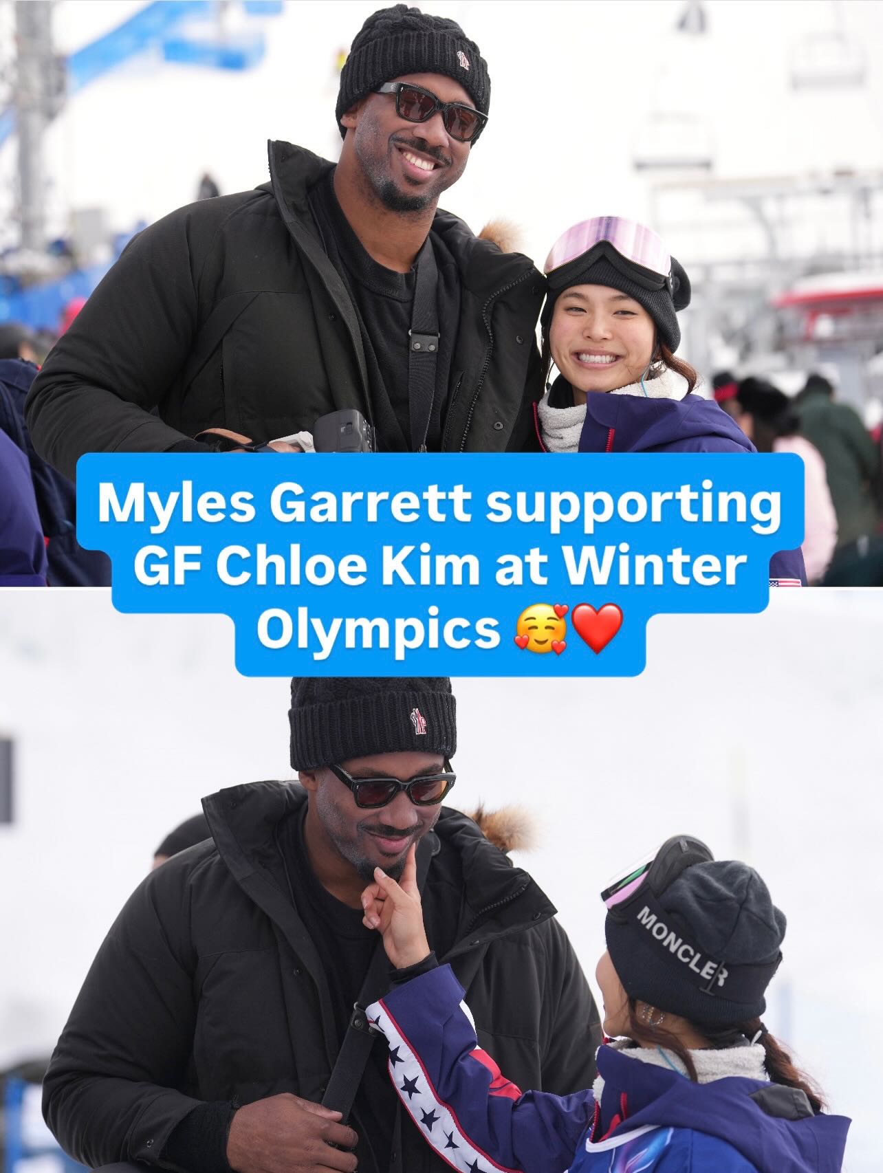 Myles Garrett flew to Italy to support Chloe Kim, his Olympic Gold Medalist girlfriend, at the Winter Olympics 🥇❤️