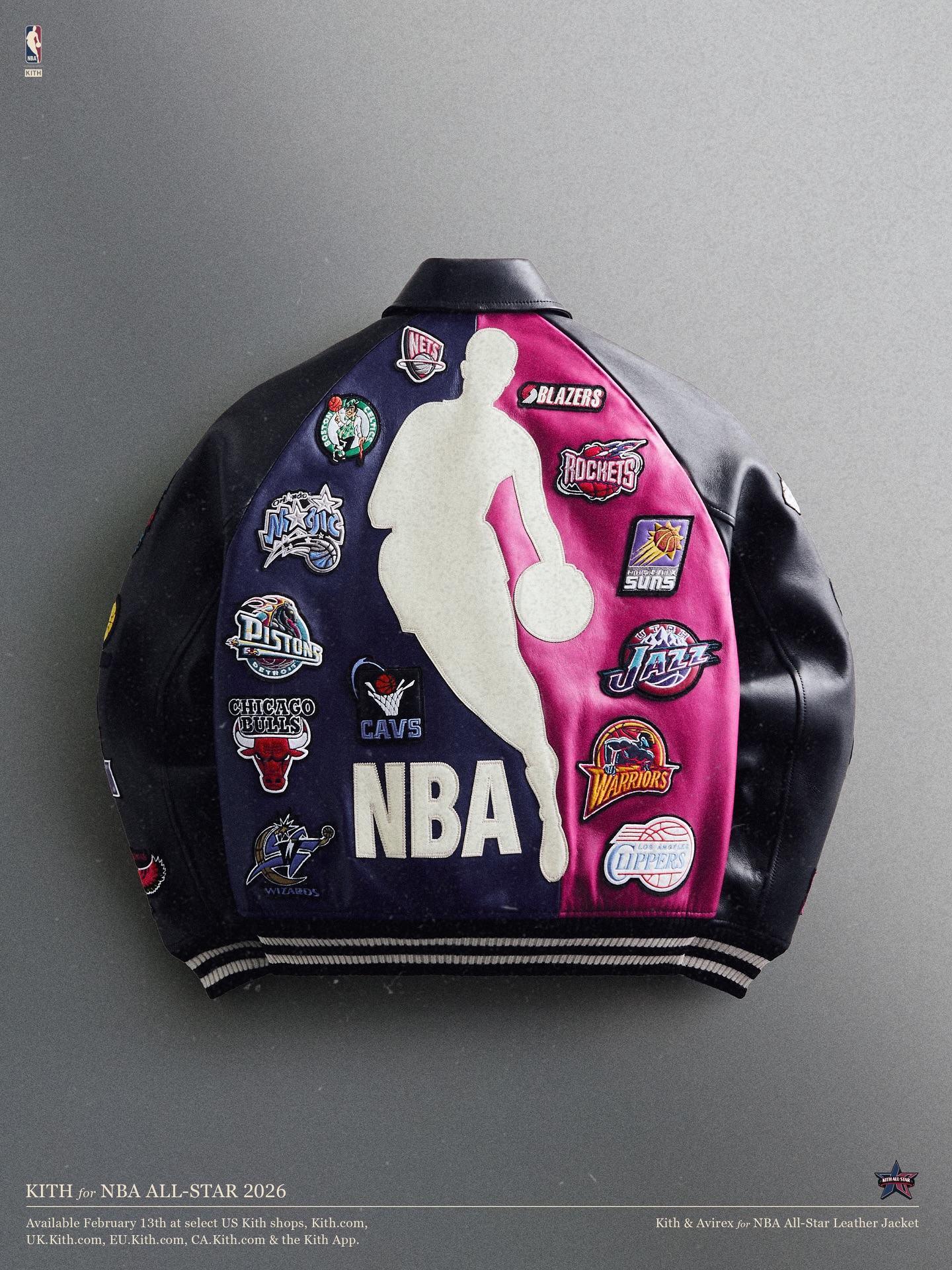 Kith for NBA All-Star 2026

Select Eastern Conference teams from 2001 are represented through a range of apparel and accessories, featuring reimagined NBA Hardwood Classics logo treatments. Styles feature 15 on the back, as a nod to our 15th anniversary, while styles such as the Mesh Leon Shirt bear the numbers of iconic players from the 2001 NBA All-Star Game on the front.  
The collection will launch one day early at the Kith West Hollywood flagship on Thursday 2/12, followed by a global release on Friday 2/13 at Kith shops and at 11AM EST/CET/GMT on Kith.com & the Kith App. While the full collection will be available online, only select Kith flagships will carry the collection based on teams, a breakdown is below: 
Kith Manhattan, West Hollywood, London, and Paris: All Teams
Kith Brooklyn & Williamsburg: New York Knicks & New Jersey Nets
Kith Beverly Hills & Malibu: Los Angeles Lakers
Kith Miami Beach & Miami Design District: Miami Heat
Kith Toronto: Toronto Raptors 
Kith Selfridges: Los Angels Lakers, Miami Heat, New York Knicks, Orlando Magic, Philadelphia 76ers