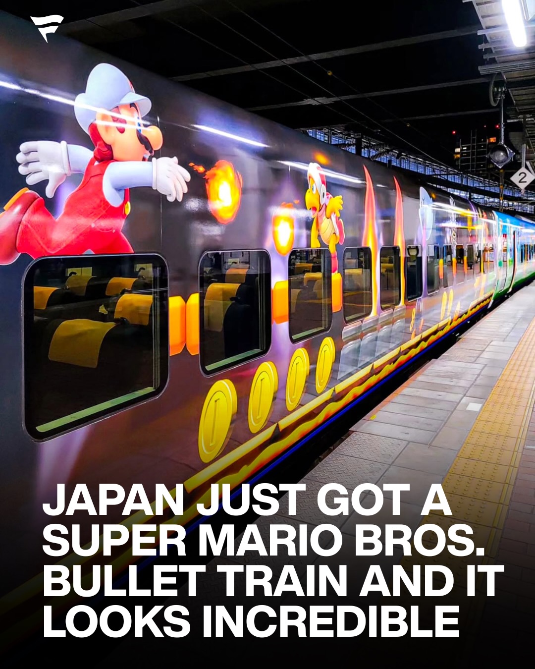 Japan just turned a bullet train into childhood nostalgia 👀

This month in Nagasaki, a Super Mario themed bullet train began service in Kyushu. The train is operated by JR Kyushu, the regional railway company that runs trains across Japan’s southernmost main island.

The Mario wrapped bullet train runs on the Nagasaki route and is part of a larger collaboration that includes themed trains, stations, and events designed to attract travelers to the region.