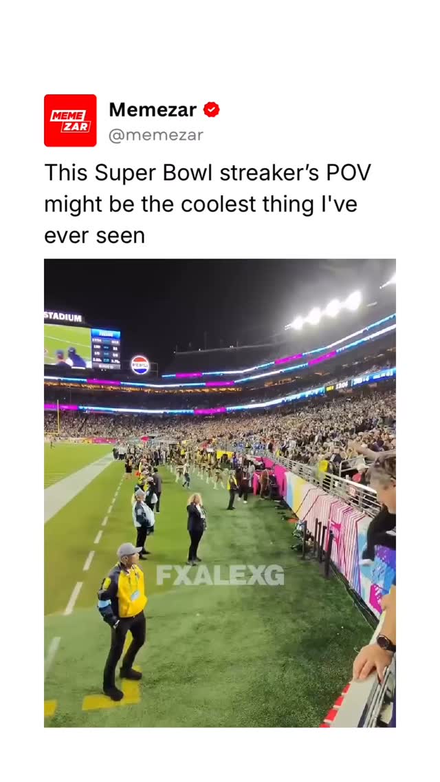 🏈

Super Bowl streakers turn a tightly controlled event into instant unpredictability.

In the middle of precision, planning, and massive production, one person running across the field shifts all attention in seconds. The interruption is brief, but it becomes replayed and talked about long after the game ends.

🎥 @fxalexg