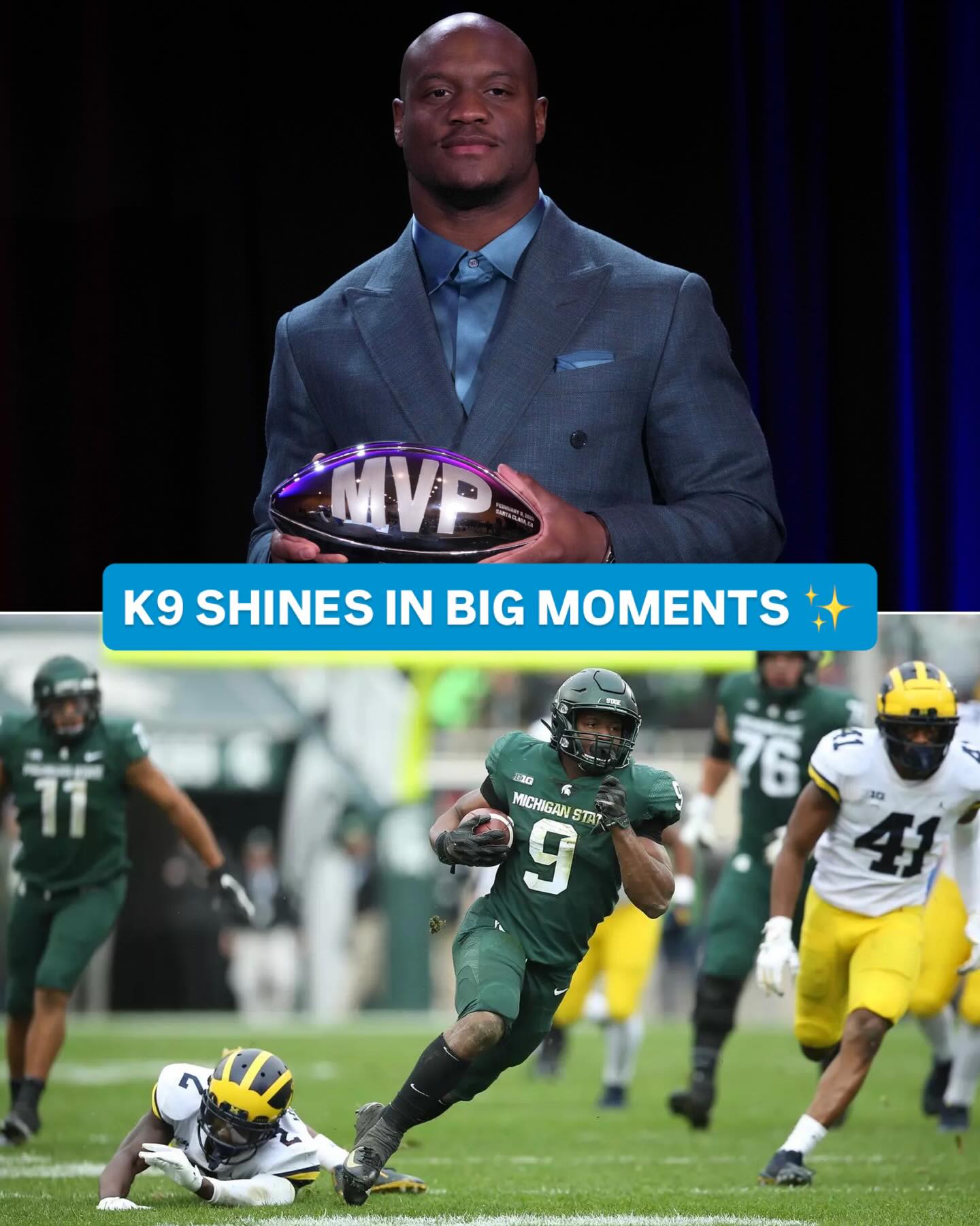 Seems like a great time to throw it back to Super Bowl LX MVP @kenneth_walker9’s five touchdowns against rival Michigan in 2021 💥