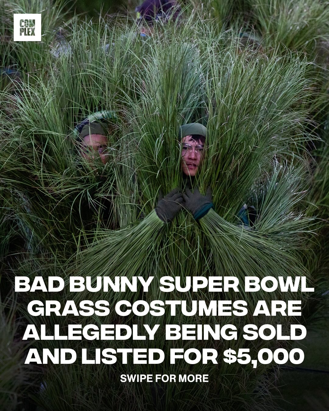 $5,000 in this economy??? 😭

Bad Bunny’s Super Bowl grass costumes from his halftime show are listed for about $5,000 on resale sites such as eBay.

LINK IN @COMPLEX  BIO to Shop the Big Game Collection 🔗