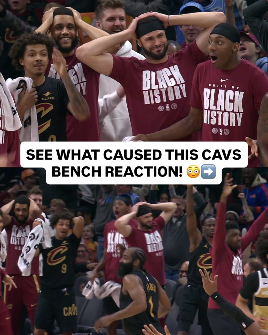 @smerrill05 is UNCONSCIOUS from deep 🔥 He is a perfect 7/7 from three and 9/9 overall… and the @cavs bench can’t believe it! WAS/CLE on League Pass