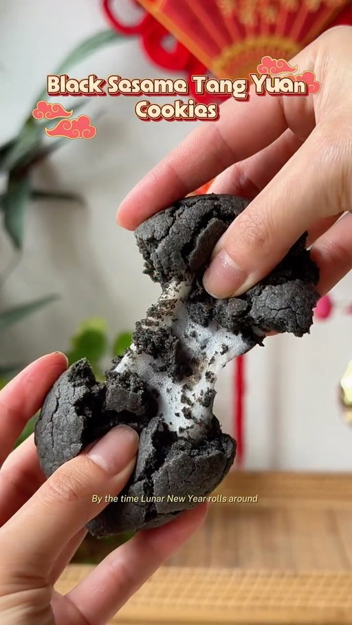 Black Sesame Tang Yuan Cookies🧧🥠✨

Cant get enough of these! They’re  rich, nutty, chewy, and filled with a surprise mochi-like centre. The stunning black-and-white contrast looks just like a full moon in the night sky 🌚🌝

Makes 18

Ingredients: 
115g butter, softened
100g (1/2 cup) caster sugar
135g (3/4 cup) brown sugar
2 eggs, room temp
1.5 cups black sesame paste, store bought or 3 cups black sesame seeds
375g (2.5 cups) plain flour, sifted
1/2 tsp baking powder
1/2 tsp baking soda
18 black sesame tang yuan

1. To make your own sesame paste, lightly toast seeds until fragrant and blitz in a blender with a little sesame oil to help blend into a puree. Set 1.5 cups aside. 

2. Whisk butter and sugar together until smooth, then add in eggs and black sesame paste, and whisk again until incorporated. Fold through flour, baking powder & baking soda.

3. Evenly divide dough into 18 balls and let it rest in the fridge for 30 mins. 

4. Boil tang yuan according to packet instructions and let it chill in the fridge to firm up. 

5. Flatten out a dough ball with your hands, and make a dent in the middle. Top with a tang yuan ball, then use your hands to seal the dough edges around it until it is completely covered. Add some black sesame seeds on top if desired. Repeat until all dough is used up.

6. Preheat oven to 170C (fan-forced) and bake for 12-13 mins. 

#lny #tangyuan #mochi #blacksesame #lunarnewyear