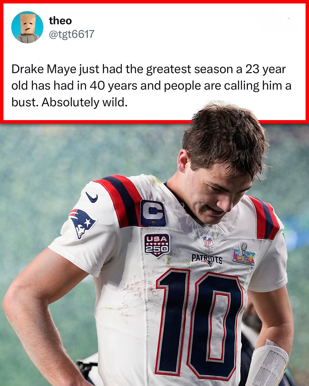 Post Super Bowl Drake Maye feels UNDERRATED. 

(h/t tgt6617/X, Bradyboy1227854/X, joelvmoran/X)
