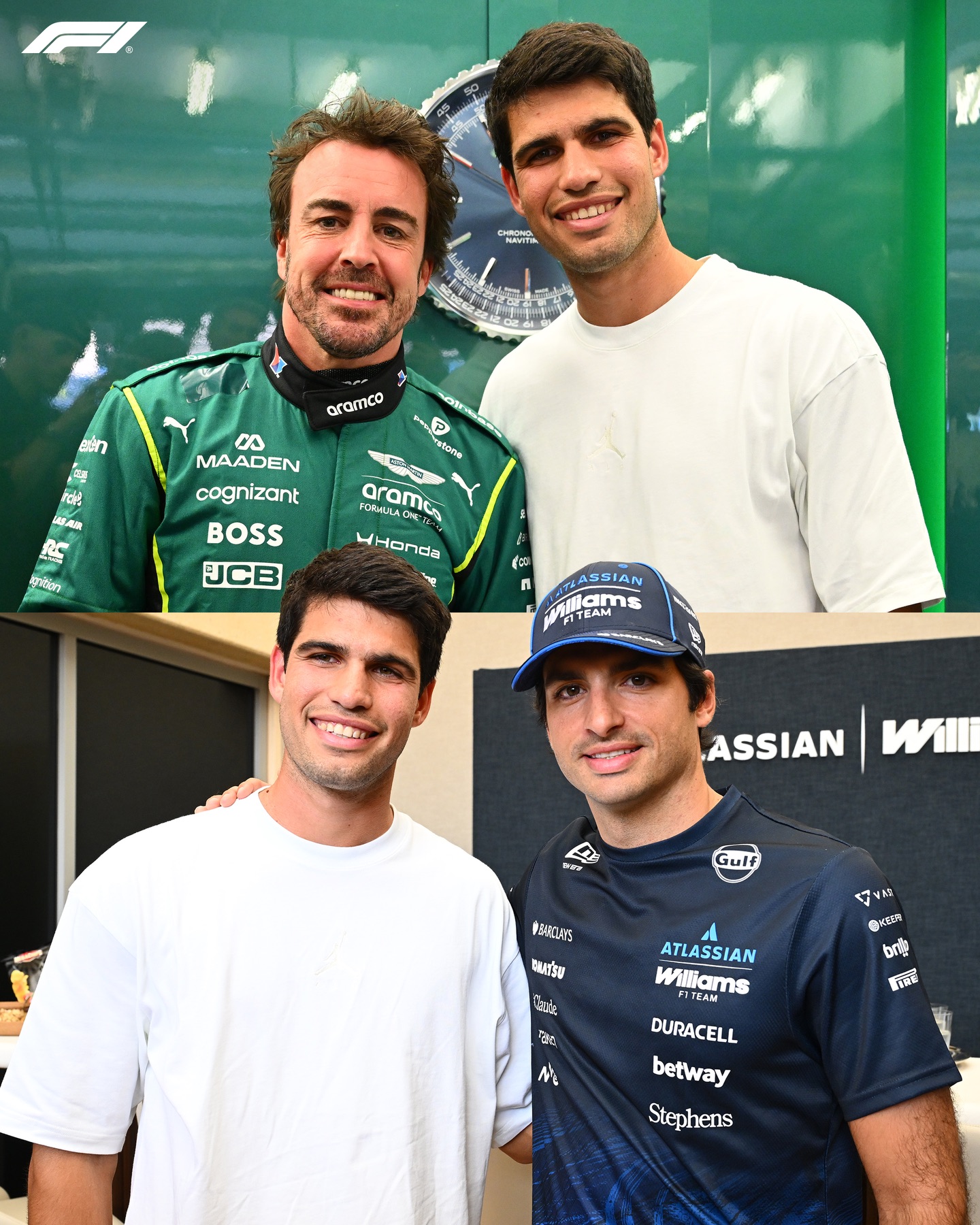 Look who’s stopped by! 🤩

Tennis sensation Carlos Alcaraz is at F1 Testing today, and he’s linked up with our own Spanish sporting greats 😏🇪🇸

#F1 #Formula1 #F1Testing @carlitosalcarazz