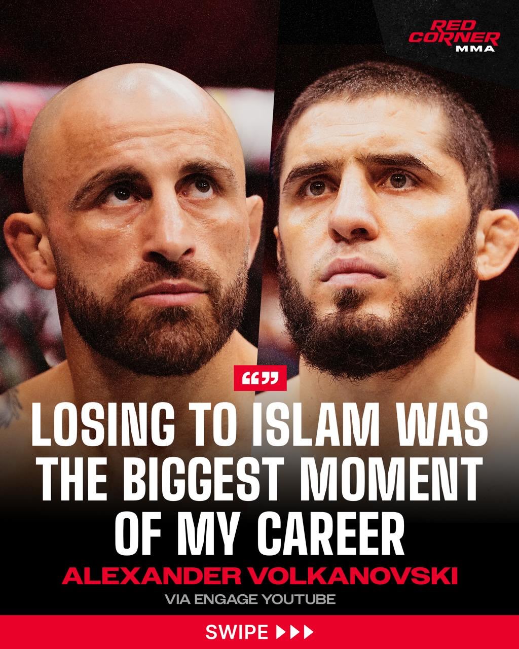 “It was a massive fight, lived up to the hype. Even though I lost, I still think it’s probably one of the biggest moments of my career.”

Alexander Volkanovski reflects on his first fight with Islam Makhachev as one of the biggest moments of his career

via: @engage