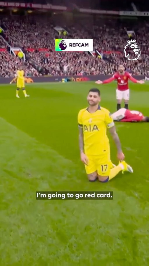 See how Michael Oliver communicated his decision to give Cristian Romero a red card at Old Trafford