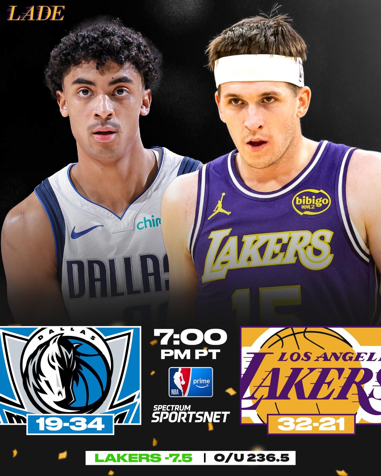 LAST GAME BEFORE THE ALL-STAR BREAK 🚨

The Lakers look to win their 5th straight game against the Mavs, dating back to last season. Let’s get back in the W column before a full week off! 🙏

Luka has already been ruled out with a hamstring strain, while the Mavs will be without Cooper Flagg.