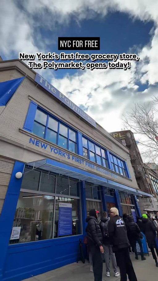 NYC is getting its first free grocery store, “The Polymarket” from @polymarket 🛒 

The store is at 137 7th Ave South. It is fully stocked, open to all New Yorkers, and requires no purchase.

As a little PSA/ reminder... if you can comfortably afford groceries, maybe consider donating (or volunteering!) vs. taking home groceries from The @polymarket. Hoping the market reaches those in need!

DAY 1 & 2:
THURSDAY, FEBRUARY 12TH - FRIDAY, FEBRUARY 13TH
FREE GROCERY MARKET
2pm - 5pm (or while supplies last).
The Free Grocery Market is open! The first 300 people in line are guaranteed complimentary groceries— come early, shop with care, and take what you need. Once we’re out, we’re out!

COMMUNITY DONATION HOUR
5:00 pm - 6:00 pm
Want to give back? We’ll be collecting shelf-stable food items to support a local charity partner. Stop by and drop off pantry staples to help nourish fellow New Yorkers.

DAY 3:
SATURDAY, FEBRUARY 14TH
VALENTINE’S DAY COMMUNITY CELEBRATION
12:00PM (or while supplies last).
Free flowers and Valentine’s cards for all New Yorkers. Stop by, share the love, and celebrate our city together, because Valentine’s Day is for neighbors, too.

DAY 4:
SUNDAY, FEBRUARY 15TH
FREE GROCERY MARKET
12:00 pm - 3:00 pm (or while supplies last).
Missed us earlier in the weekend? The market is back open. Stop by for complimentary groceries while supplies last.
COMMUNITY DONATION HOURS
3:00 PM - 6:00 PM
Want to give back? We’ll be collecting shelf-stable food items to support a local charity partner. Stop by and drop off pantry staples to help nourish fellow New Yorkers.

DAY 5:
MONDAY, FEBRUARY 16TH
FINAL COMMUNITY DONATION DAY
12:00 pm - 6:00 pm
This is the last, and main day to bring shelf-stable food donations. All collected items will be distributed to partner organizations across New York City to support neighbors in need. 

Polymarket also made a $1 million donation to Food Bank For New York City, to help fight food insecurity across all five boroughs.

#nycforfree #polymarket