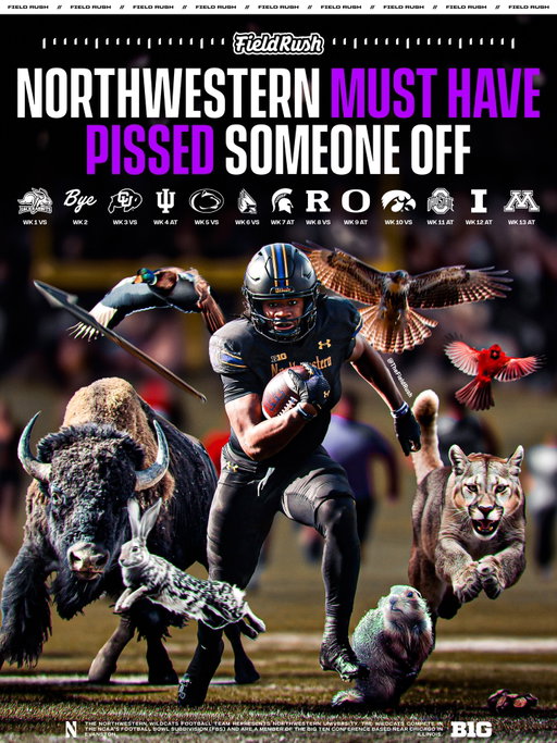 Does the Big Ten hate Northwestern? ☠️

Northwestern only gets 1 bye week, and it’s in Week 2. After that, they play 11 straight weeks in a row 😭

The Wildcats go on the road to Indiana, Michigan State, Oregon, Ohio State, Minnesota, and Illinois, while hosting South Dakota State, Colorado, Penn State, Ball State, Rutgers, and Iowa.