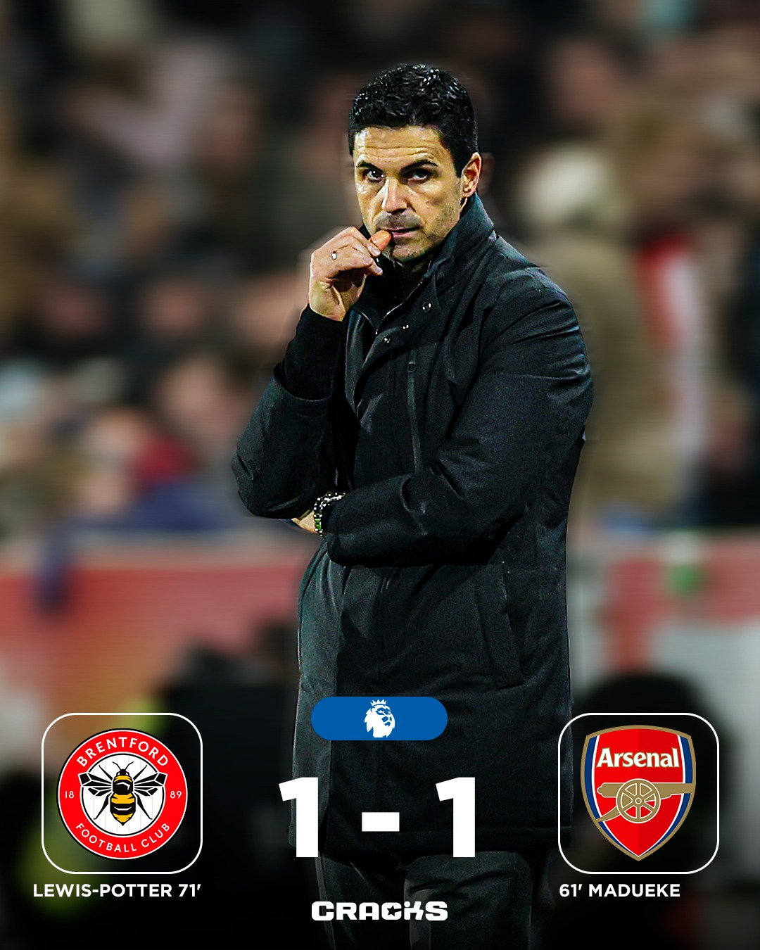 ➟ 𝙁𝙄𝙉𝘼𝙇 | Brentford 1-1 Arsenal

¡Otra vez se dejan puntos! Se ponen a 4 del City.

Jornada 26 🗓 | Premier League 🏴󠁧󠁢󠁥󠁮󠁧󠁿