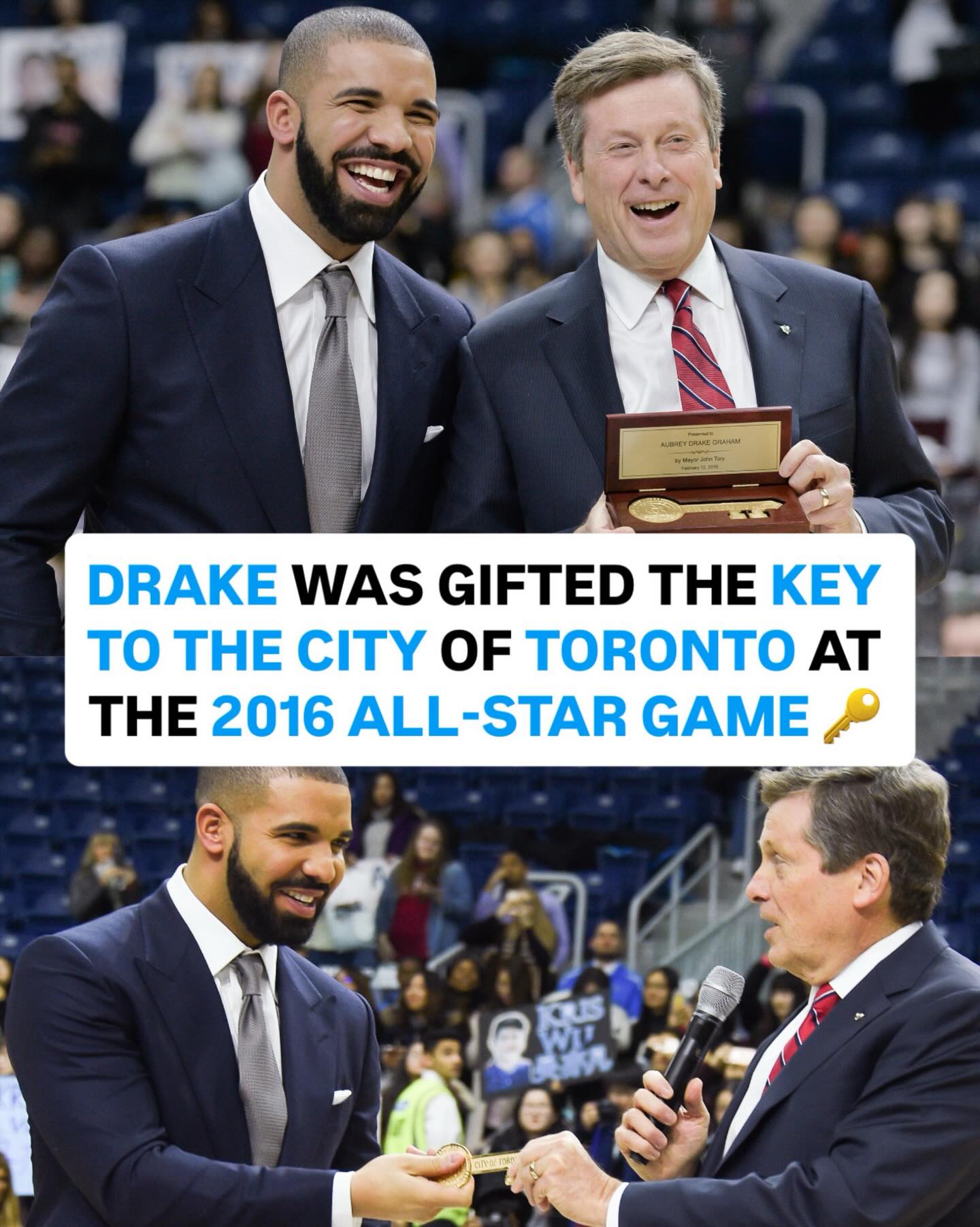 10 years ago today, Drake received the Key to the City of Toronto and served as the head coach of Team Canada at the 2016 NBA All-Star Celebrity Game👇

The game took place at Ricoh Coliseum as part of Toronto’s All-Star Weekend. Drake wore a suit while coaching from the sidelines and could be seen with a whiteboard during the game. Kevin Hart played and also served as the player-coach for Team USA, making appearances alongside Drake on the sidelines. As a lifelong NBA fan and Toronto native, the weekend was very important to Drake

On top of this, Drake was also serving as the NBA’s Global Ambassador at the time. The Key to the City presentation was held on the court during the All-Star Weekend festivities. Team Canada won the celebrity game that night with Drake coaching

Do you remember this All-Star game?