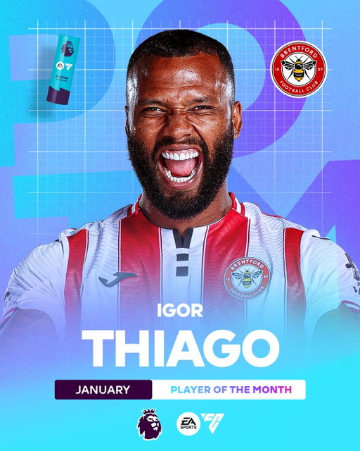 Five goals in the month to help @brentfordfc fly up the table and earn Igor Thiago a new long-term contract 💫

The Brazilian striker wins @easportsfc Player of the Month for the second time this season ✌️
