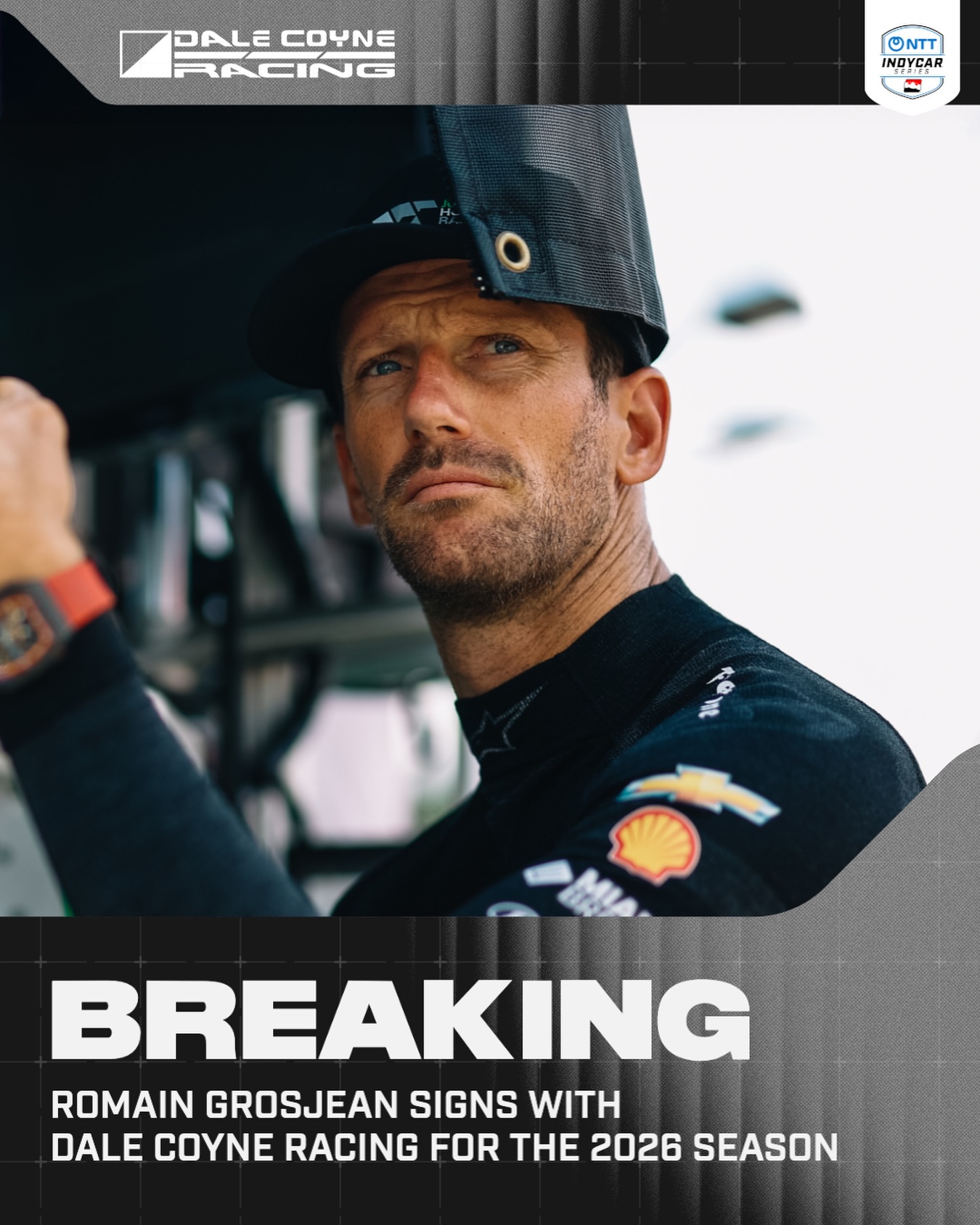 He’s back! 
 
Dale Coyne Racing confirms Romain Grosjean will pilot the No. 18 for the 2026 season.