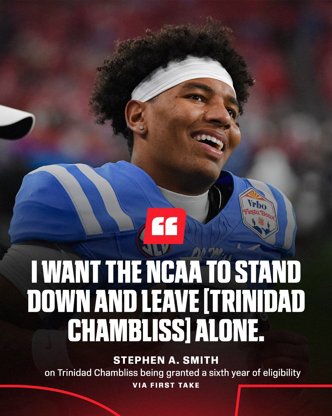 @stephenasmith shares his thoughts on Ole Miss QB Trinidad Chambliss being granted a sixth year of eligibility, with the NCAA still able to appeal the decision ✍️