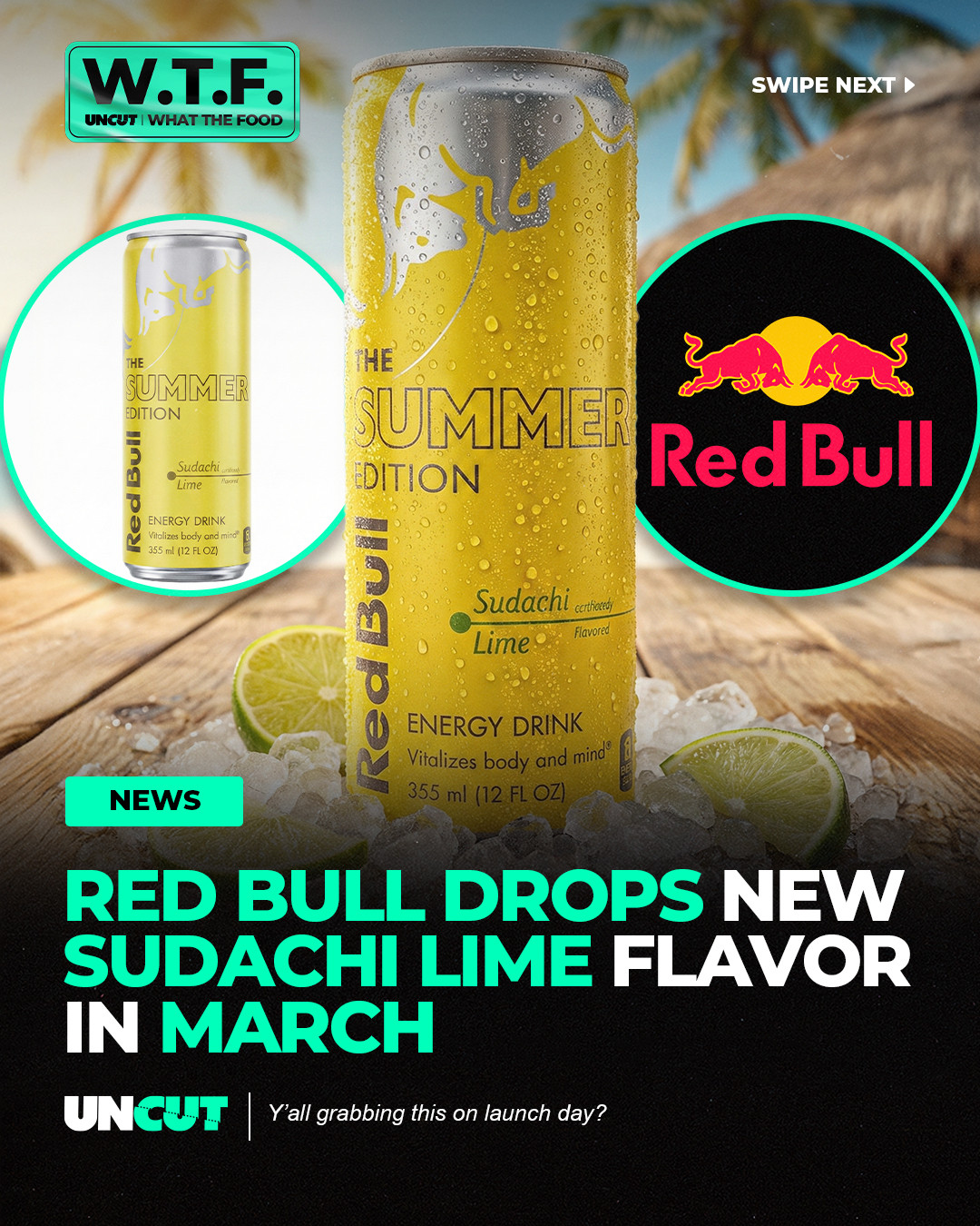 Red Bull is dropping a new Sudachi Lime flavor this March 🍋⁠
⁠
The citrus-inspired Summer Edition is rumored to hit shelves early, bringing a sharp, refreshing twist just in time for warmer weather ☀️🥤⁠
⁠
Y’all grabbing this on launch day⁉️👀